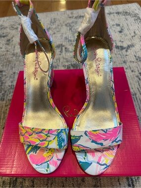Lilly Pulitzer Multicolor “Fiesta Bamba” Ankle-Strap Block Heels